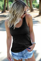 Women's Casual Black Scoop Neck Basic Solid Tank Top - SJB-DIAMOND ELITES