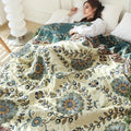 1pc Cotton Multi-layer Gauze Throw Blanket With Tassel Flower And Leaf Pattern Sofa Towel Blanket Air Conditioning Blanket Summer Cooling Quilt Towel Double-sided Available Multi-function Blanket, Machine Washed, And Reusable Lootquake LLC