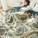 1pc Cotton Multi-layer Gauze Throw Blanket With Tassel Flower And Leaf Pattern Sofa Towel Blanket Air Conditioning Blanket Summer Cooling Quilt Towel Double-sided Available Multi-function Blanket, Machine Washed, And Reusable Lootquake LLC
