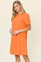 Double Take Full Size Texture Collared Neck Short Sleeve Dress Textured Dress For Women