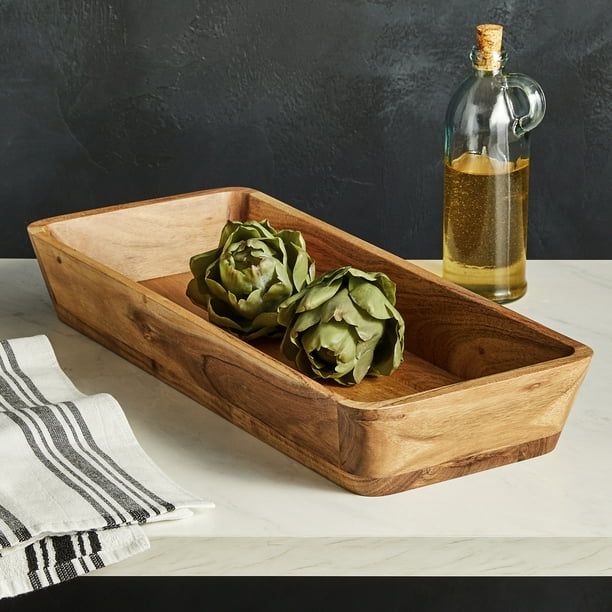 Better Homes & Gardens- Acacia Wood Oval Bowl, Natural Finish Brown EasyOptionXY LLC