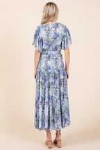 New Summer Floral Tie Waist Flutter Sleeve Tiered Dress For Women – Feminine, Elegant, Cheerful, Bohemian Chic, Flowy & Graceful