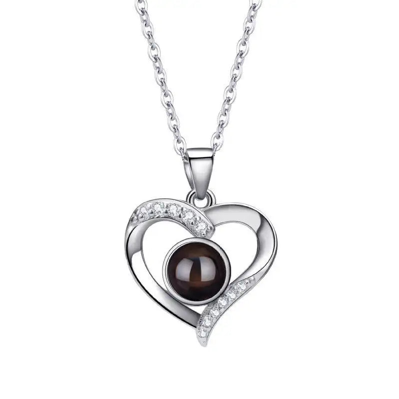 925 Silver Necklace Female Personality Projection Color Photo I Love You  Language Gifts