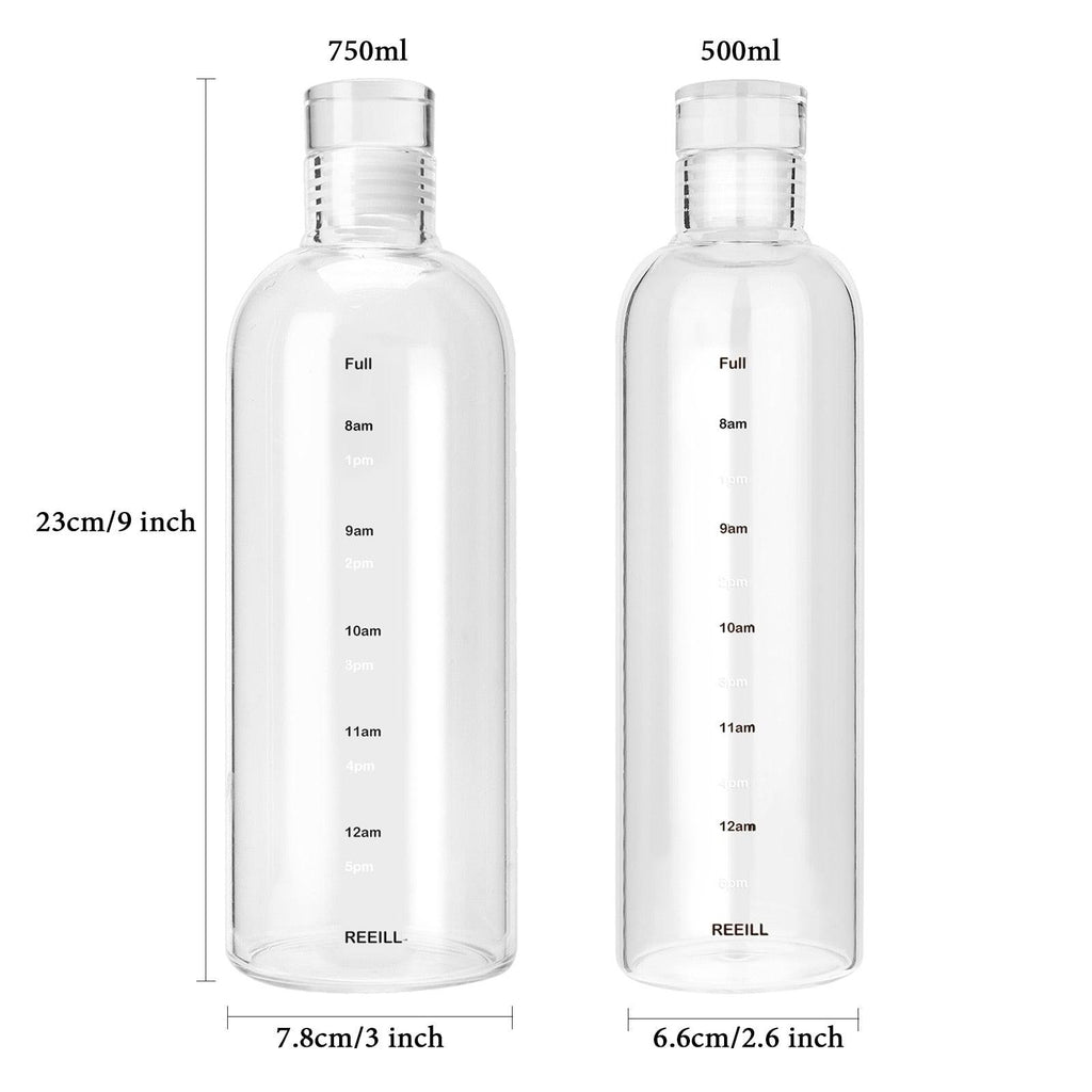 750ml Large Capacity Glass Water Bottle With Time Marker Cover For Water Drink Transparent Milk Juice Simple Cup Birthday Gift Sport Grey Glass Bottle Glass Bottle with Hourly Time Marker Leak Proof Reusable Water Bottle Stevvex