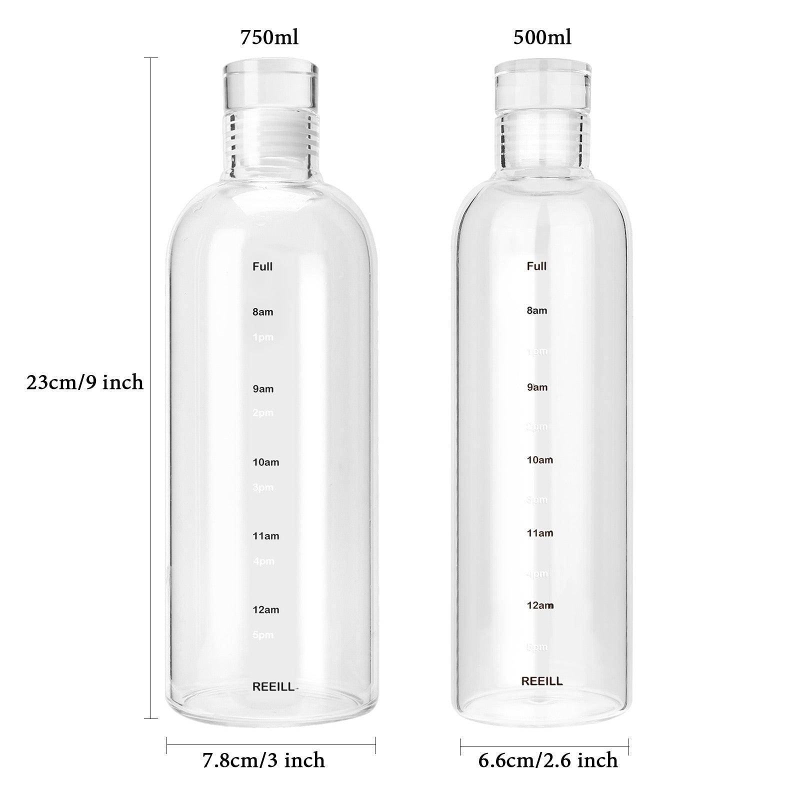 750ml Large Capacity Glass Water Bottle With Time Marker Cover For Water Drink Transparent Milk Juice Simple Cup Birthday Gift Sport Grey Glass Bottle Glass Bottle with Hourly Time Marker Leak Proof Reusable Water Bottle Stevvex