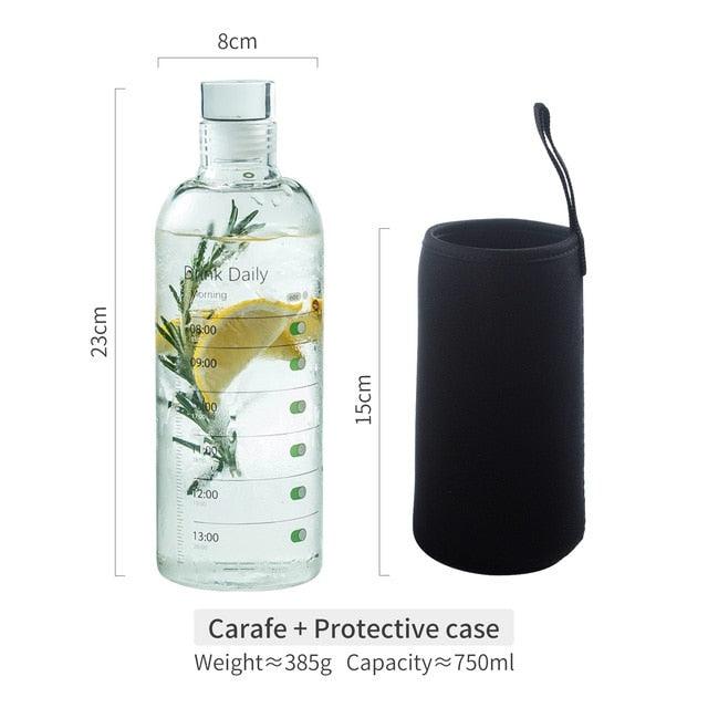 750ml Large Capacity Glass Water Bottle With Time Marker Cover For Water Drink Transparent Milk Juice Simple Cup Birthday Gift Sport Grey Glass Bottle Glass Bottle with Hourly Time Marker Leak Proof Reusable Water Bottle Stevvex