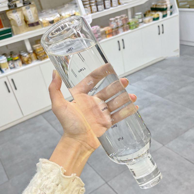 750ml Large Capacity Glass Water Bottle With Time Marker Cover For Water Drink Transparent Milk Juice Simple Cup Birthday Gift Sport Grey Glass Bottle Glass Bottle with Hourly Time Marker Leak Proof Reusable Water Bottle Stevvex