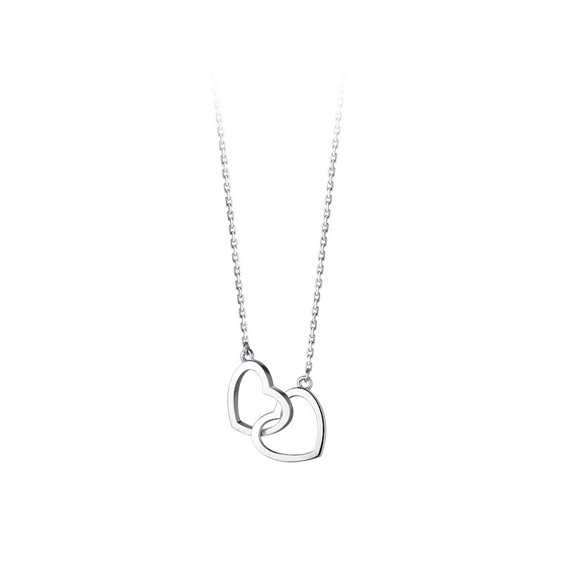 Double Heart Interlocking Titanium Steel Necklace Jewelry Pi-Mart