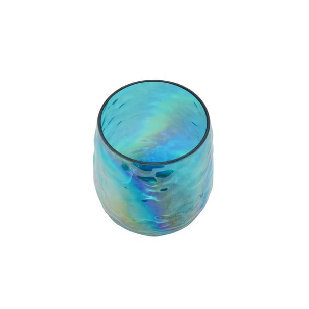 Better Homes & Gardens Hammered 19-Ounce Stemless Wine Glass, Luster Blue EasyOptionXY LLC