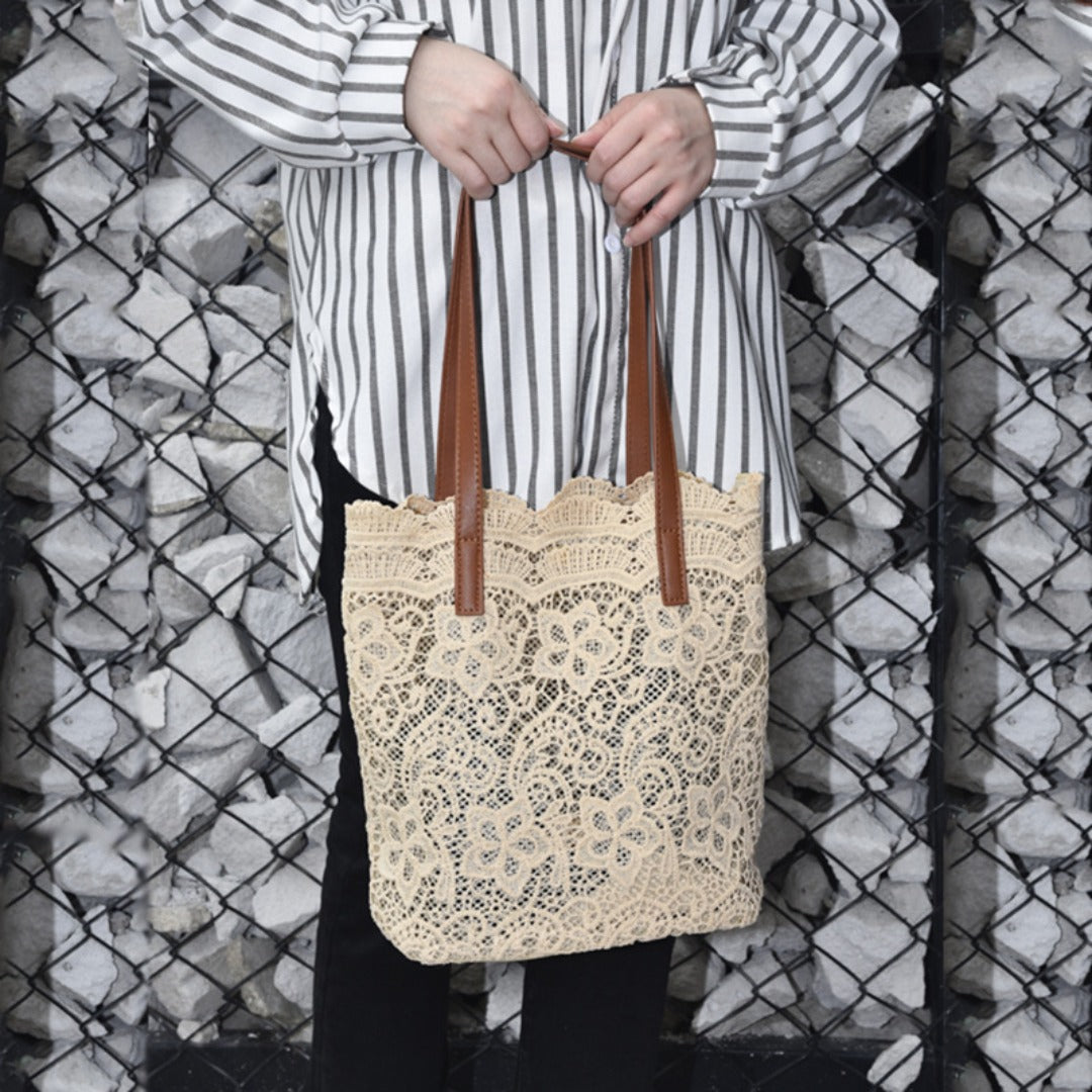 Lace hobo bag for women, shopping shoulder handbag, embroidered flower hollow tote bag - SJB-DIAMOND ELITES