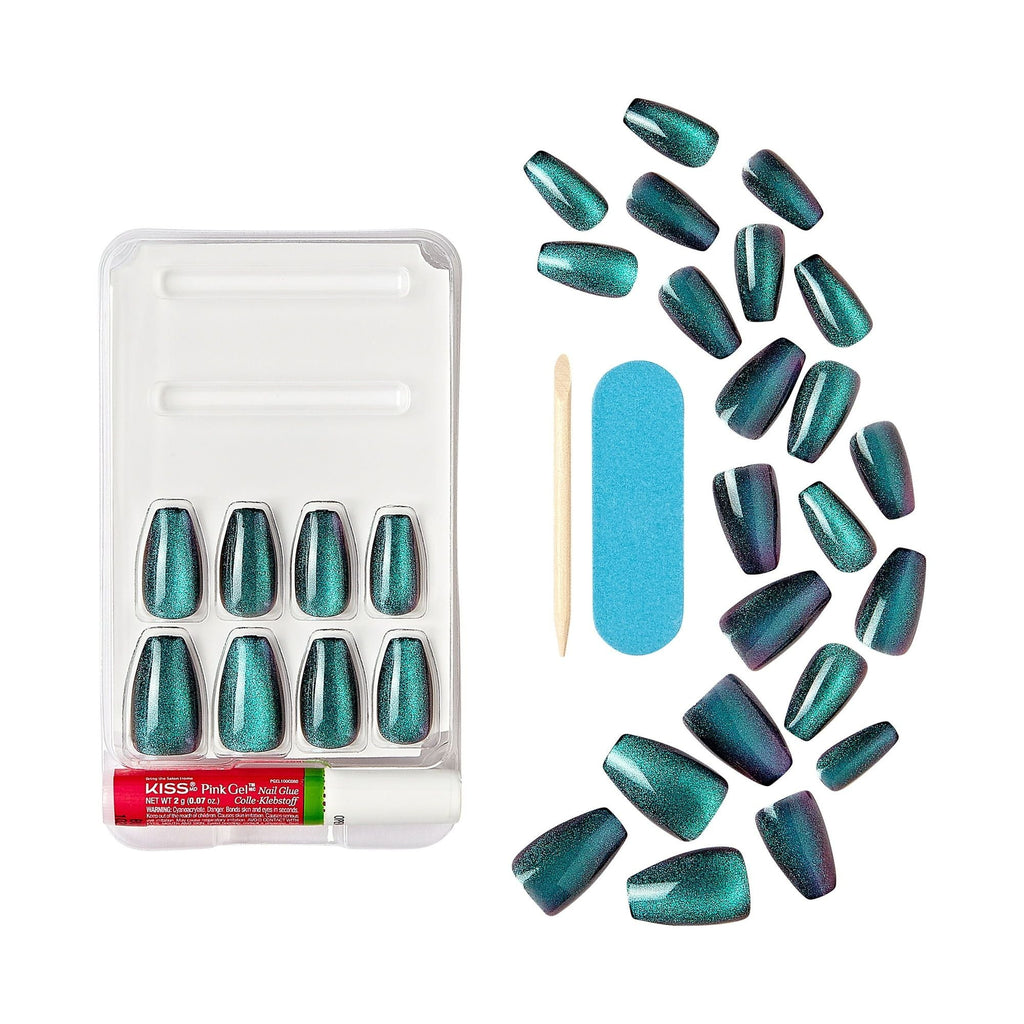 KISS Gel Fantasy Magnetic Medium Coffin Sculpted Gel Nails, Glossy Dark Blue, 28 Count EasyOptionXY LLC