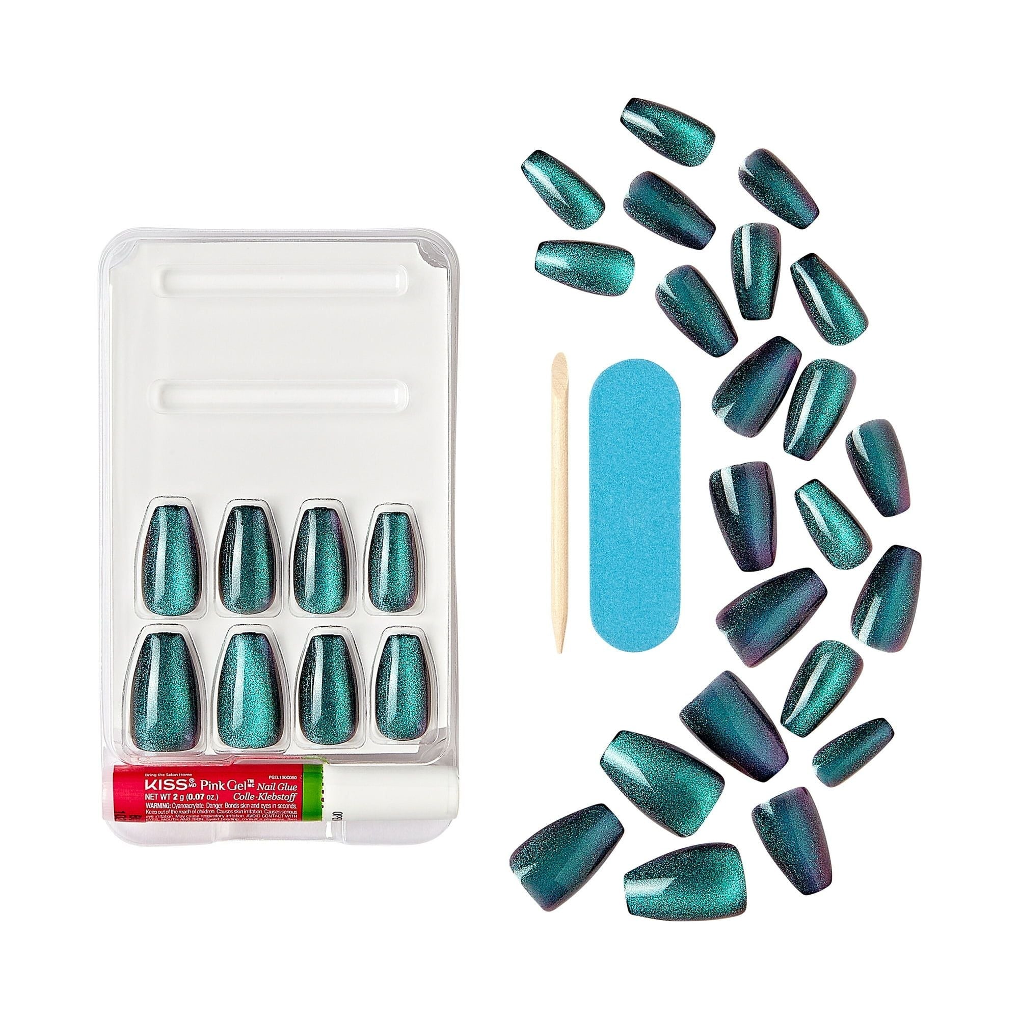 KISS Gel Fantasy Magnetic Medium Coffin Sculpted Gel Nails, Glossy Dark Blue, 28 Count EasyOptionXY LLC