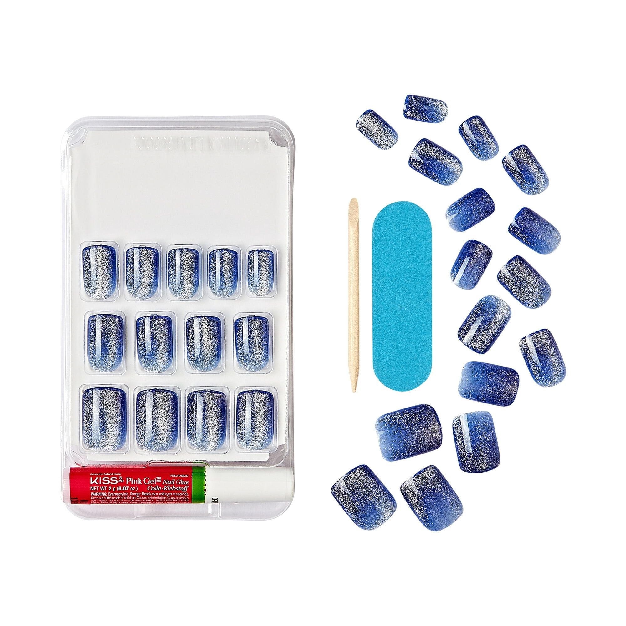 KISS Gel Fantasy Magnetic Short Square Gel Nails, Glossy Medium Blue, 28 Count EasyOptionXY LLC