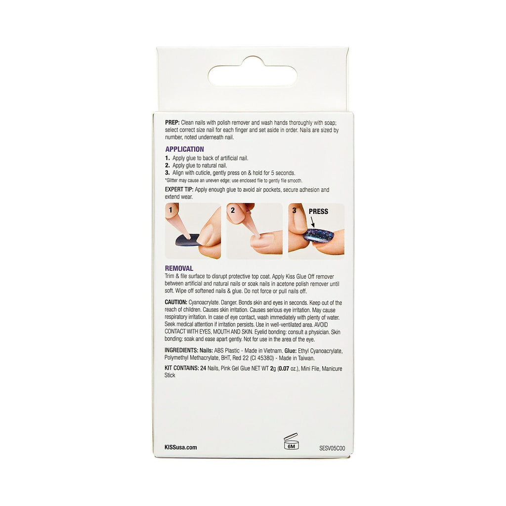 KISS Salon Design Short Coffin Glue-On Nails, Glossy Light Multicolored, 'The Motto', 24 Ct. EasyOptionXY LLC