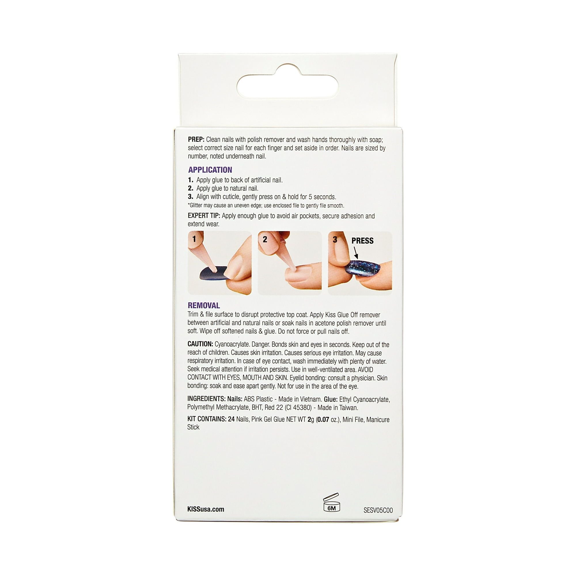 KISS Salon Design Short Coffin Glue-On Nails, Glossy Light Multicolored, 'The Motto', 24 Ct. EasyOptionXY LLC