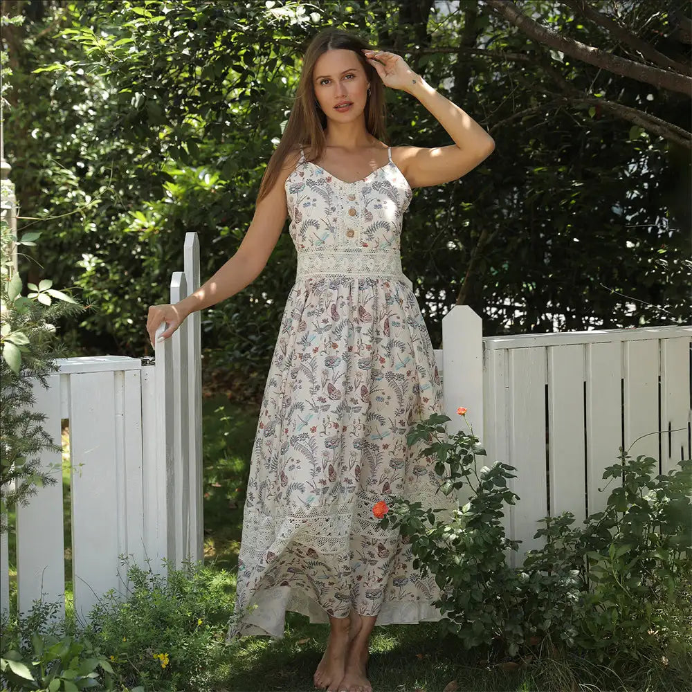 Women's Sleeveless Suspender Floral Dress - SJB-DIAMOND ELITES