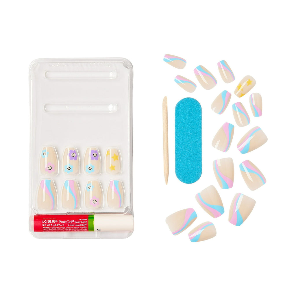 KISS Salon Design Short Square Glue-On Nails, Glossy Light Blue, 24 Count EasyOptionXY LLC