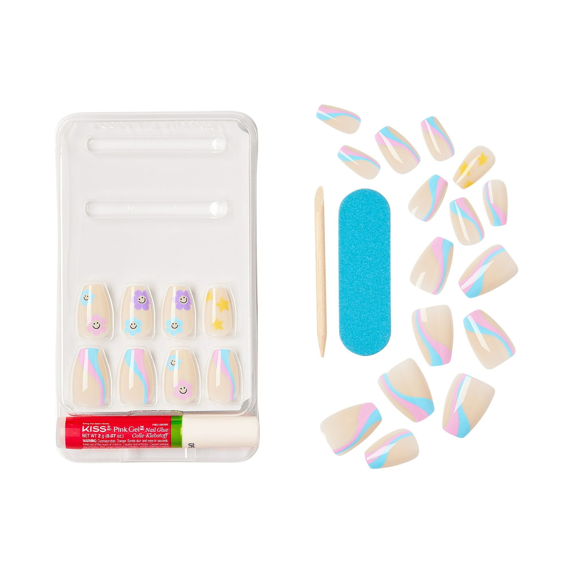 KISS Salon Design Short Square Glue-On Nails, Glossy Light Blue, 24 Count EasyOptionXY LLC