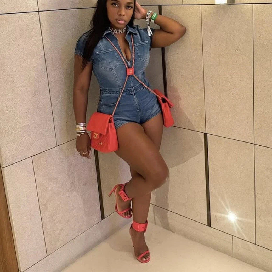 Demin Overalls Women Jumpsuits Mom Jeans One Piece Short Pants High Waist Rompers Y2k Streetwear Jumpsuit Summer 2025 Bodycon Purplish Diva
