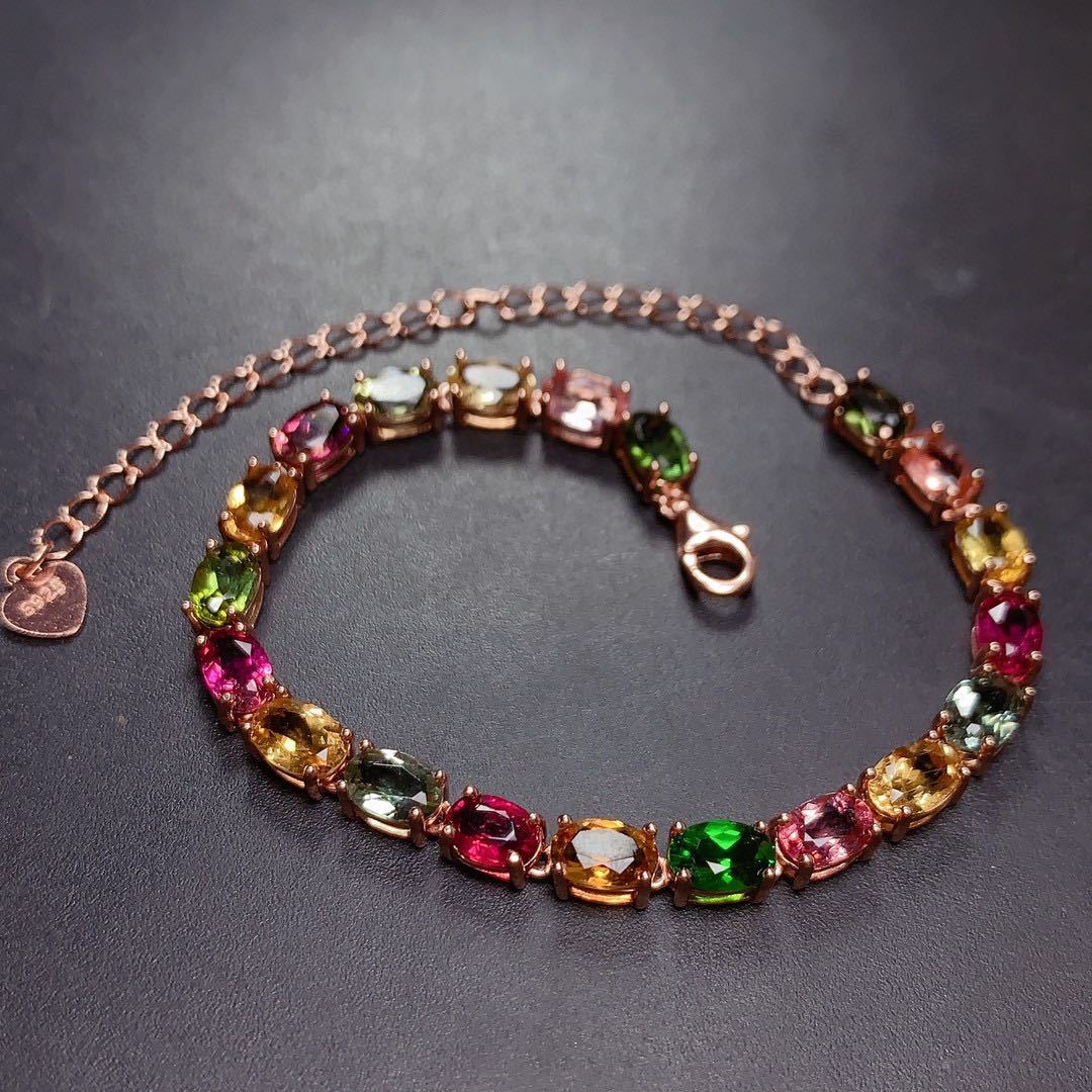 Natural Candy Color Tourmaline Bracelet Female Crystals Pi-Mart