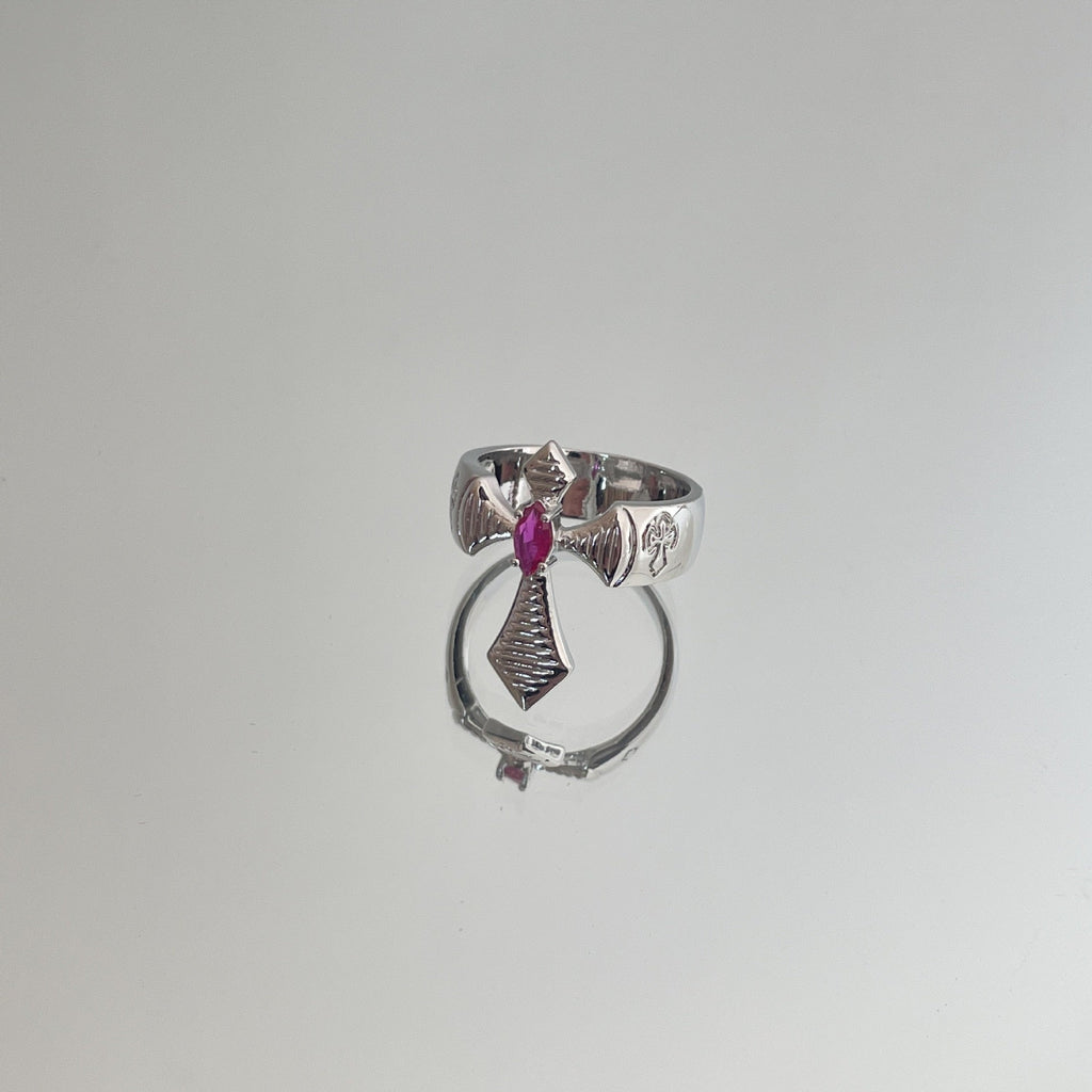Red Zircon Cross Open Ring Pi-Mart
