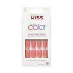 KISS Salon Color Short Square Fake Nails, Glossy Solid Pink, 'Guilty', 28 Ct.