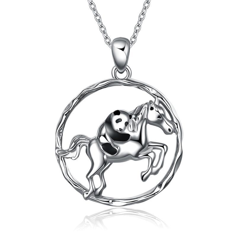 925 Sterling Silver Horse and Panda Running Horse Pendant Necklace Jewelry Lootquake LLC