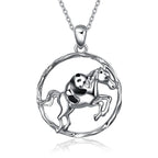 925 Sterling Silver Horse and Panda Running Horse Pendant Necklace Jewelry Lootquake LLC