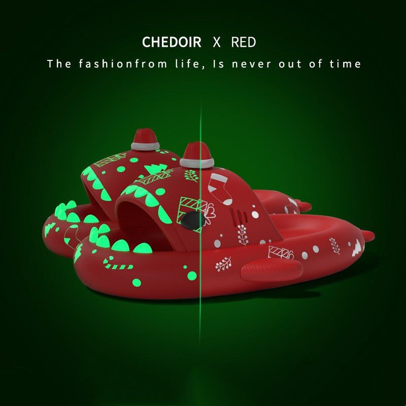 Halloween And Christmas Shoes Ins Luminous Shark Slippers Couple Men Women House Shoes Non-slip Bathroom Slippers Home Pi-Mart