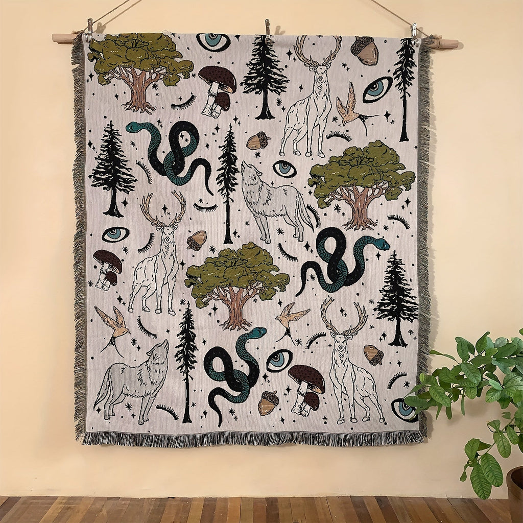 1pc Woven Double-sided Multifunctional Blanket Bohemian Tapestry Hippie Room Decoration Abstract Animals Plants Blanket Tassel Woven Blanket Sofa Blanket Outdoor Hiking Backpack Beach Travel Decoration Blanket Woven Picnic Bl Lootquake LLC