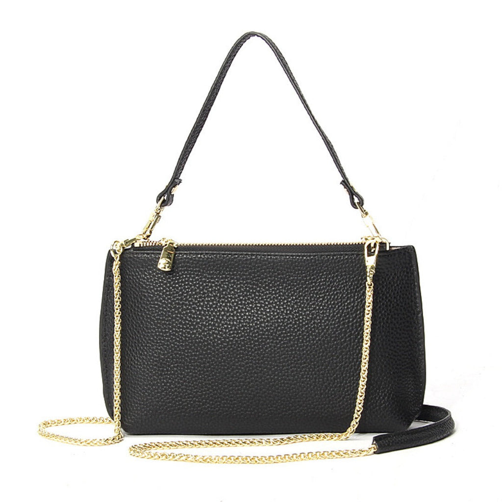 Genuine Leather simple shoulder bag women, stylish large capacity bag, tote purse double zipper, leather chain bag
