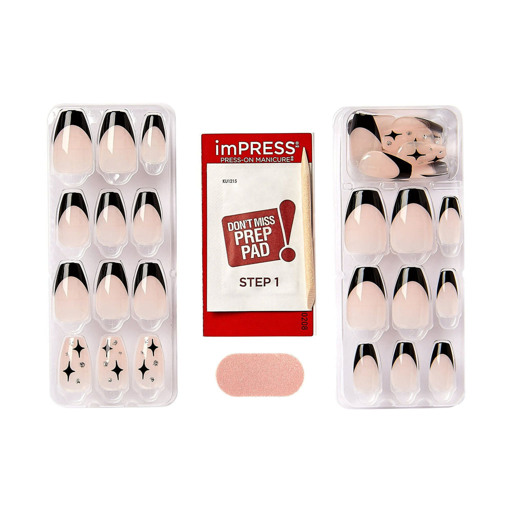 KISS imPRESS 'For the Night' Press-On Nails, Black Tip, Medium Length, Coffin Shape, 33 Ct. EasyOptionXY LLC