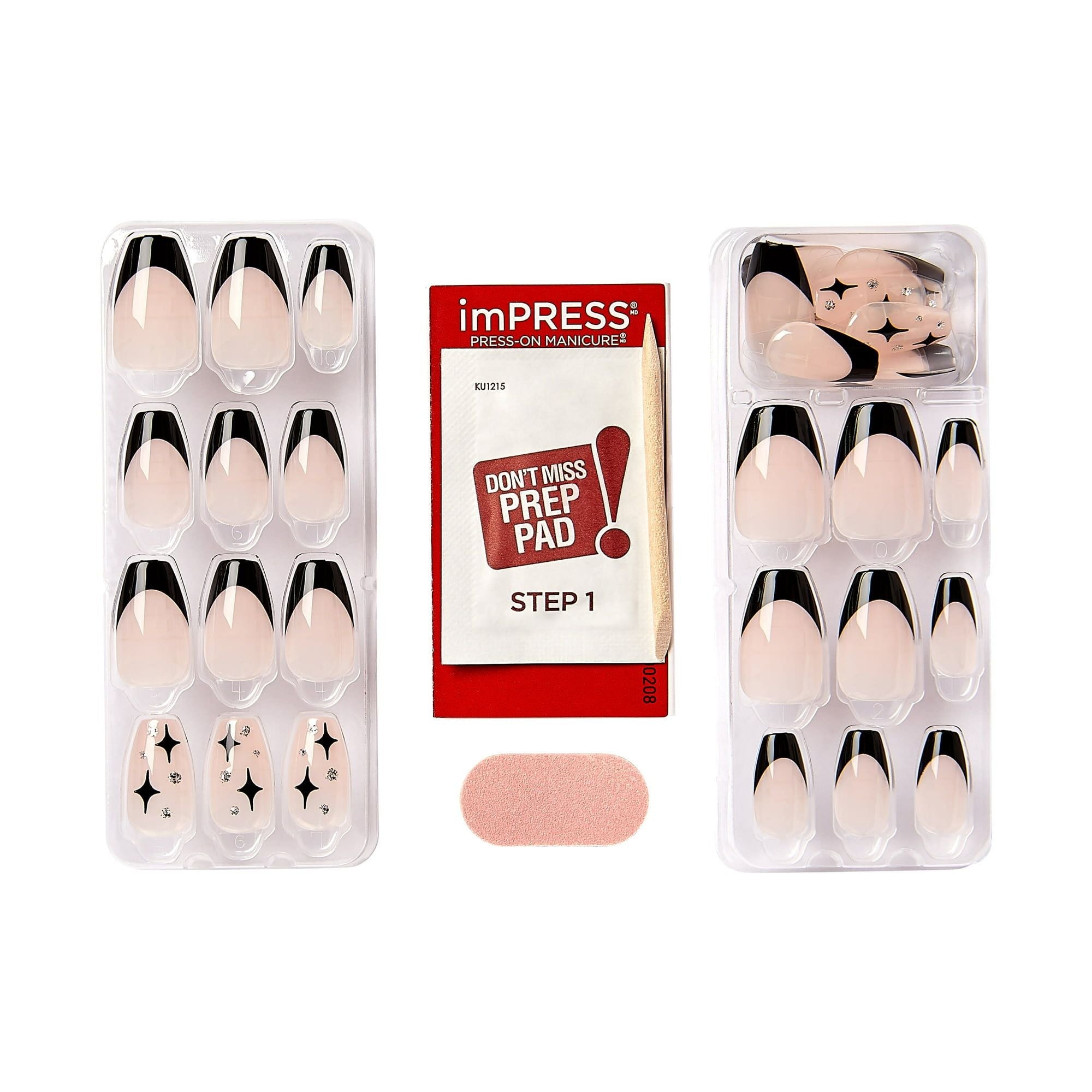 KISS imPRESS 'For the Night' Press-On Nails, Black Tip, Medium Length, Coffin Shape, 33 Ct. EasyOptionXY LLC