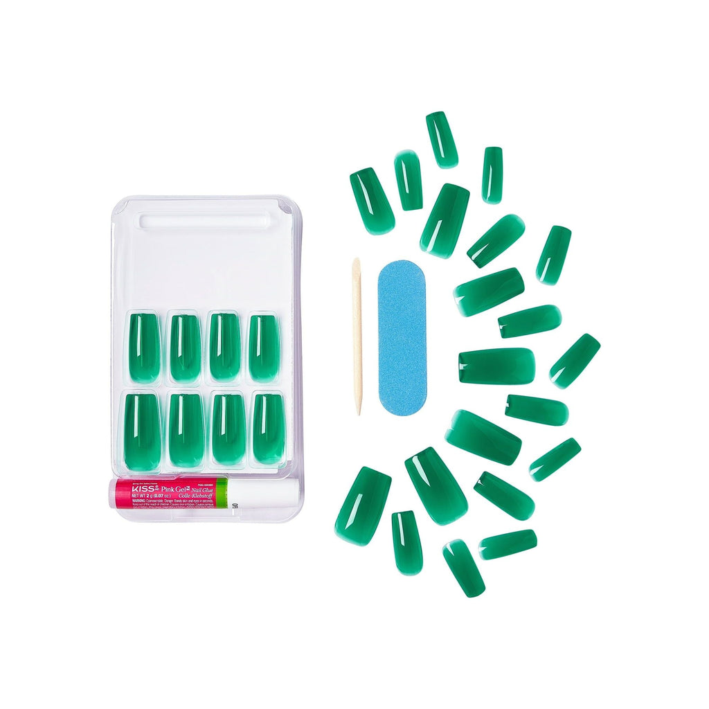 KISS Gel Fantasy Long Square Solid Color Glue-On Jelly Nails, Neon Green, 28 pieces EasyOptionXY LLC