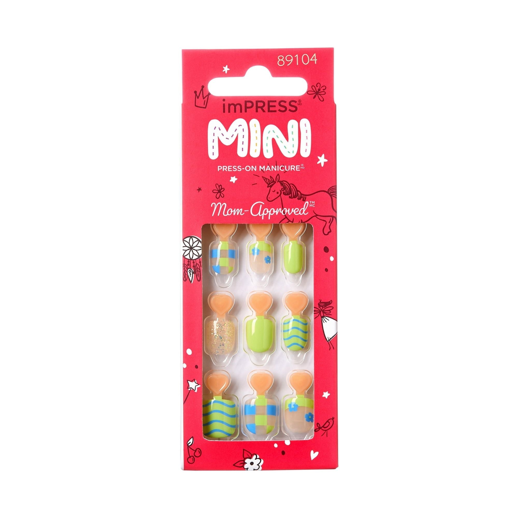 KISS imPRESS Mini Square Press-On Nails for Kids, Glossy Light Green, 20 Count EasyOptionXY LLC