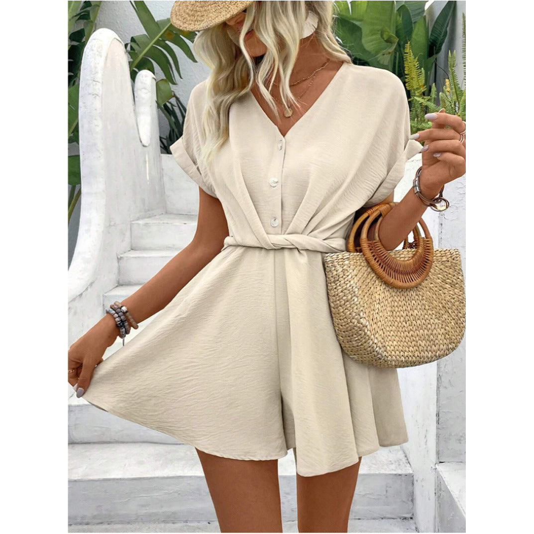 Women's Batwing Sleeve Kinked One-piece Shorts Pi-Mart
