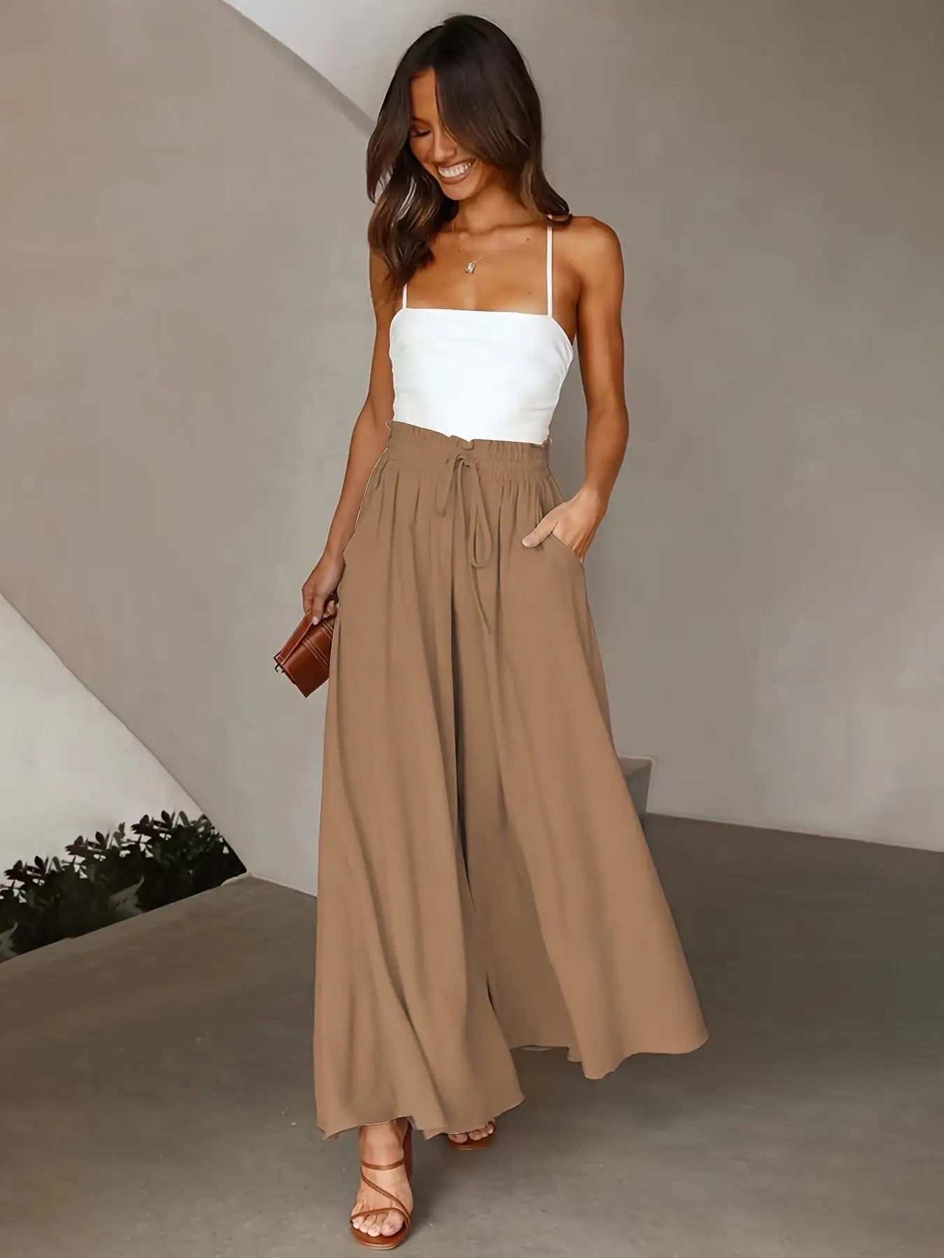 Ladies Plus Size Casual Pants Elastic Waist Wide-leg Pants - SJB-DIAMOND ELITES