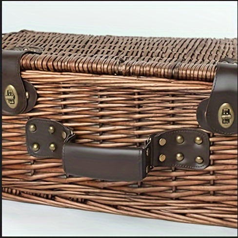 Extra Large Willow Picnic Basket with Service Set for 4 Persons, Natural Wicker Picnic Hamper with Free Food Cooler, Fleece Blanket and Tableware - Best Gift Lootquake LLC