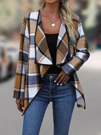 Elegant Plaid Open Front Long Sleeve Jacket Stylish & Cozy Lightweight Breathable Outerwear