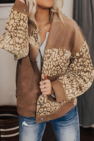 Leopard Print Drop Shoulder Jacket with Button-Up Closure Beautiful Unique Design Winter Jacket Stevvex