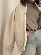 Autumn Casual Full Size Drop Shoulder Snap Down Jacket with Buttoned Front and Pockets Stevvex