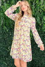 Floral Mock Neck Flounce Sleeve Summer Dress – Mock Neck Dress, Flounce Sleeve Dress, Floral Pattern Dress, Elegant Floral Dress, Sophisticated Dress