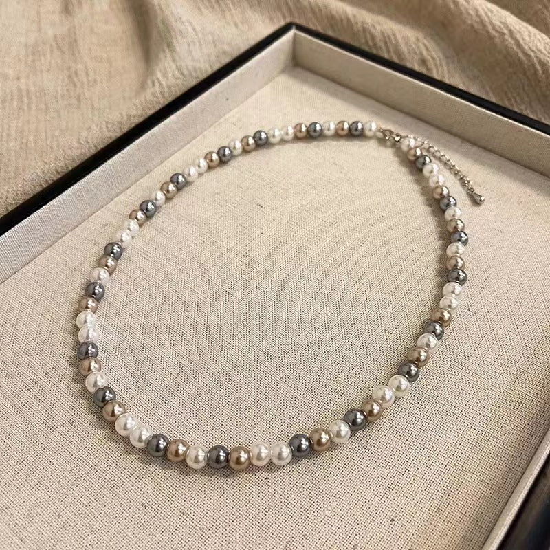 Womens Mixed-Color Glass Pearl Necklace Jewelry Pi-Mart