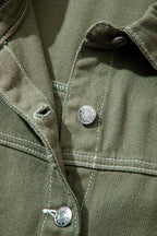 Denim Button-Up Patch Pocket Collared Jacket THRIXINE
