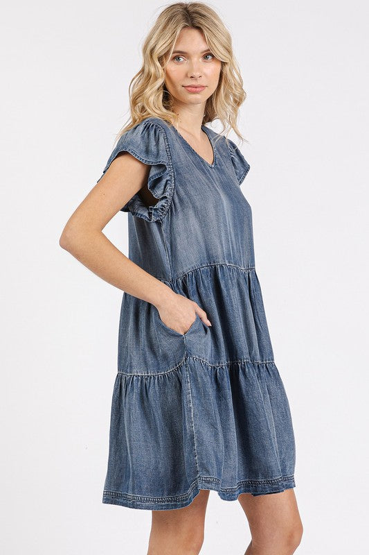 V-Neck Ruffled Cap Sleeve Mini Dress For Women – Feminine, Elegant, Playful, Flattering & Stylish Dress for Various Occasions Stevvex