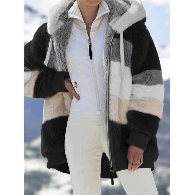 Multicolor patchwork hooded short fashion jacket Pi-Mart