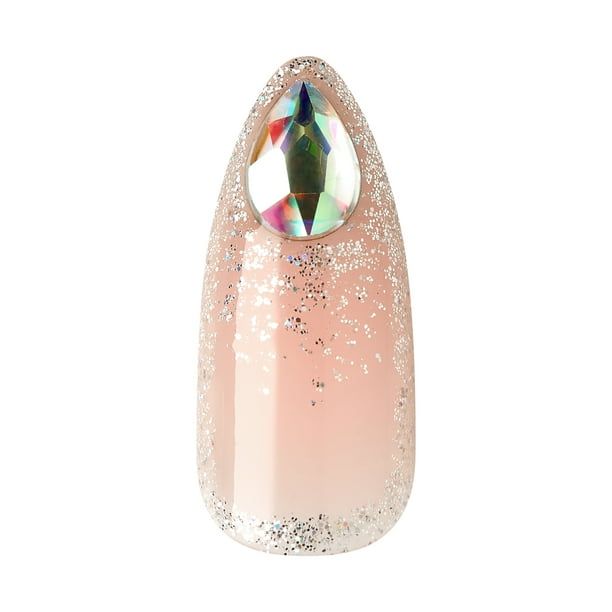 KISS Gel Fantasy Allure Ready-To-Wear Long Almond Fake Nails, Pink & Silver, 28 Pieces EasyOptionXY LLC
