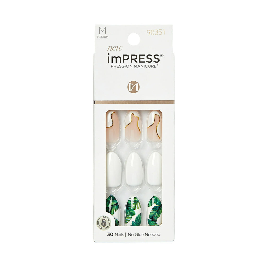 KISS imPRESS Medium Almond Gel Press-On Nails, Glossy Light White, 30 Pieces