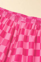 Black Checkered Drawstring Elastic Waist Casual Shorts
