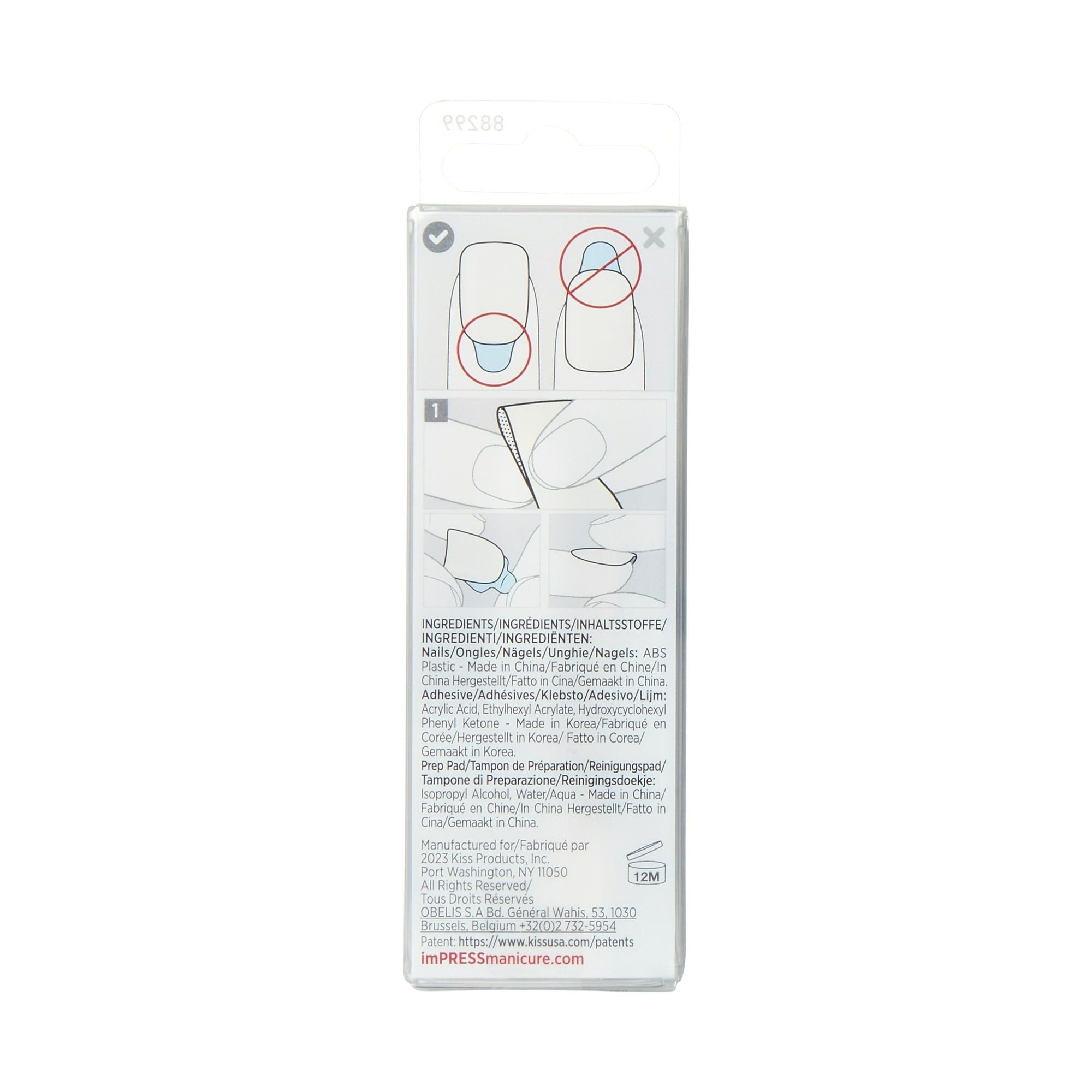KISS imPRESS Color Long-Lasting Medium Almond Press-On Nails, White Glossy, 30 Pieces EasyOptionXY LLC